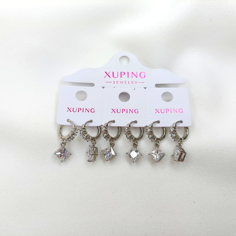 گوشواره زنانه آویز تک سنگ بزرگ طرح مربع ژوپینگ مدل XUPING 3052 — تصویر ۶
