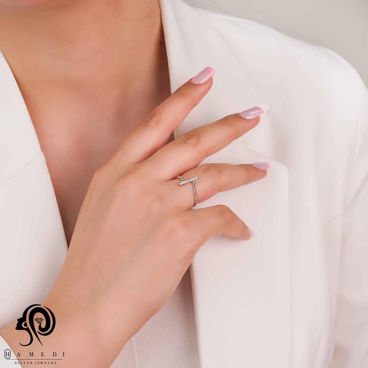 انگشتر نقره زنانه حلقه اسپرت مدل RI B193 — تصویر ۳
