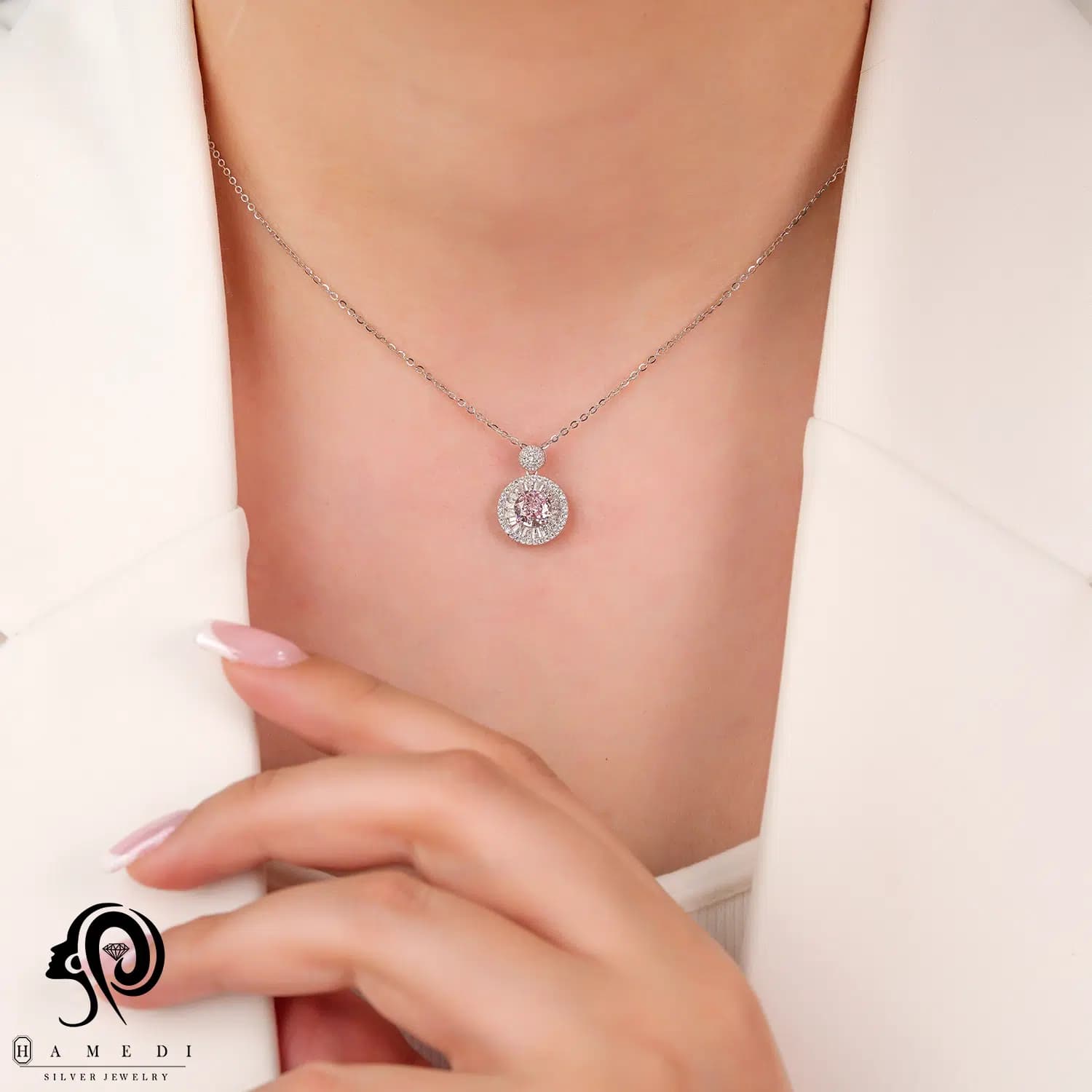 مدال سواروسکی نقره زنانه صورتی مدل ME R43 P — تصویر ۲