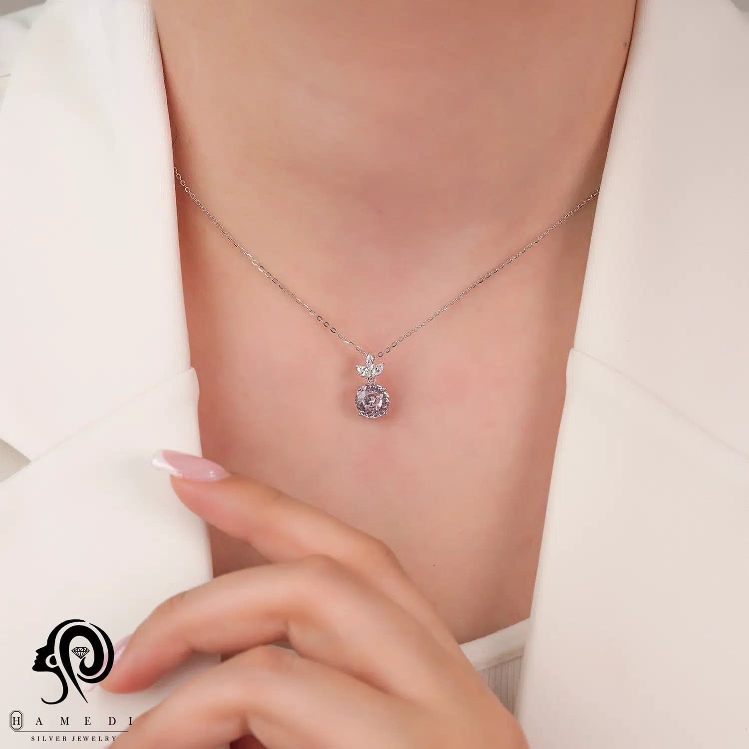 مدال سواروسکی نقره زنانه صورتی مدل ME R41 P — تصویر ۲