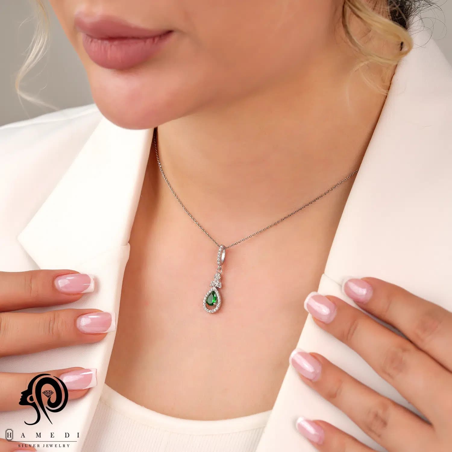نیم ست نقره زنانه نگین رنگی مدل NI F26 — تصویر ۳