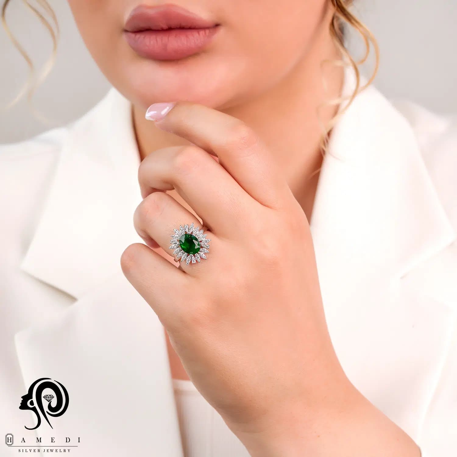 انگشتر نقره زنانه نگین رنگی مدل RI R234 — تصویر ۲