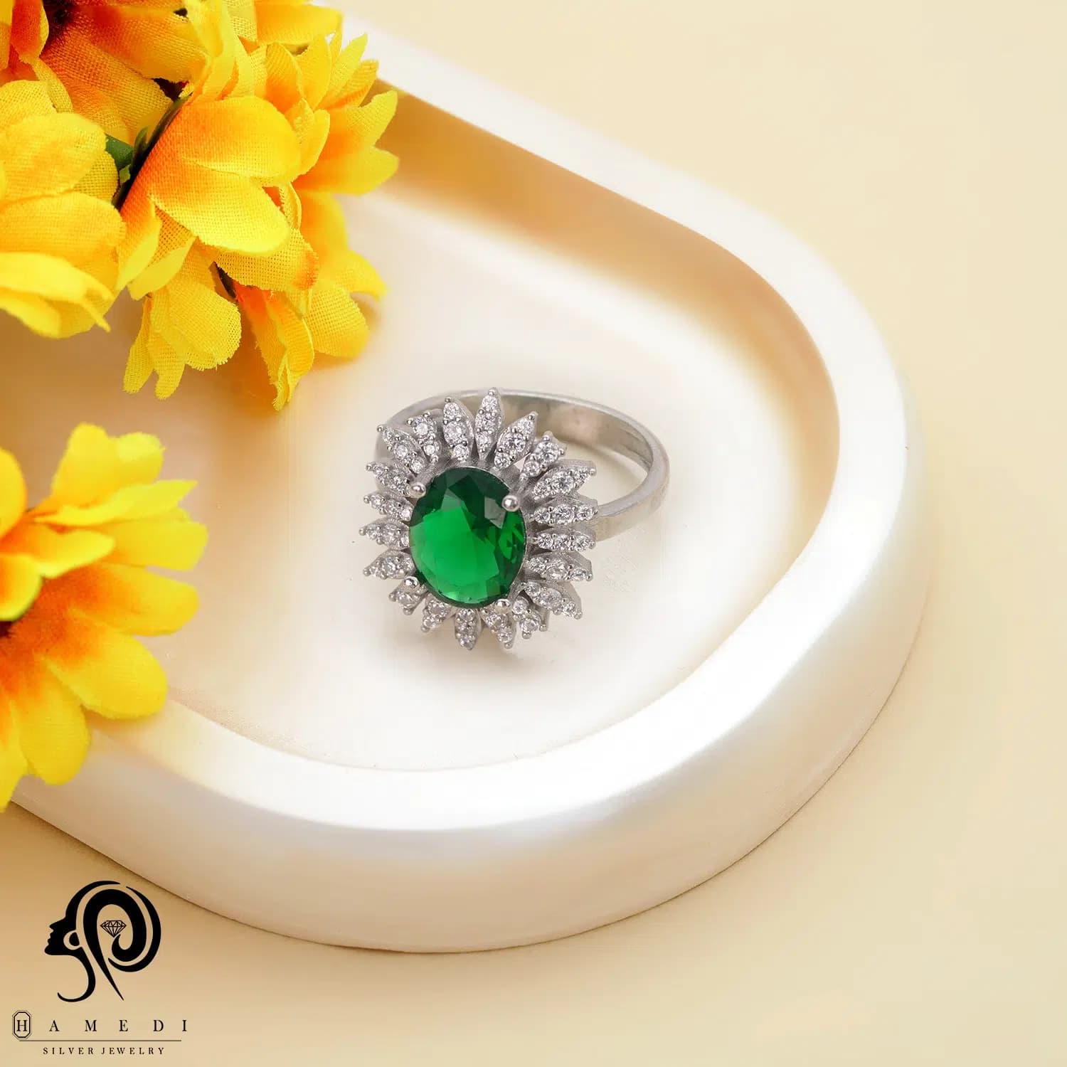 انگشتر نقره زنانه نگین رنگی مدل RI R234 — تصویر ۴