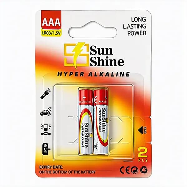 باتری نیم قلمی هایپر آلکالاین SunShine مدل LR03 بسته 2 عددی