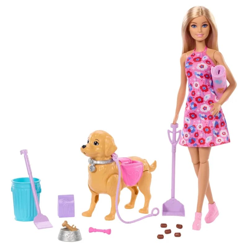 عروسک باربی مدل barbie malibu walking with clean dog کد jjb46