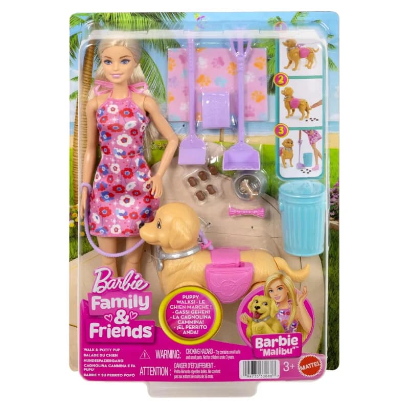 عروسک باربی مدل barbie malibu walking with clean dog کد jjb46 — تصویر ۲