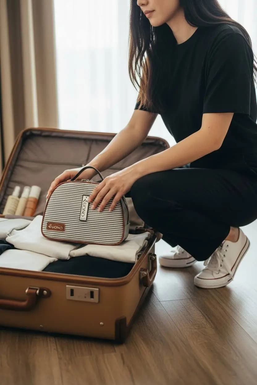 کیف آرایشی آینه‌دار بونو مدل 7700 طرح راه‌راه — تصویر ۴