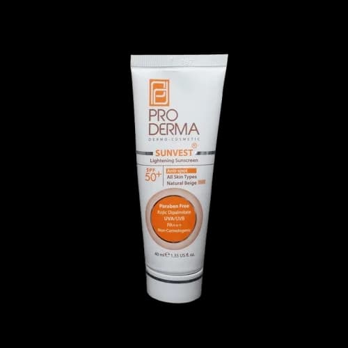 کرم ضدآفتاب وروشن کننده ضدلک های پوست پرودرما با spf50پرودرما بژطبیعی