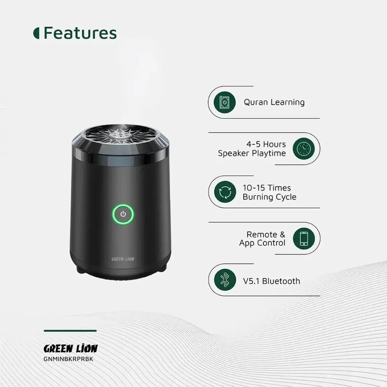 دستگاه بخور عود و اسپیکر بی سیم Green Lion مدل Mini Bakhour Pro GNMINBKRPRBK – مشکی (گارانتی 6 ماهه شرکتی) — تصویر ۱۱