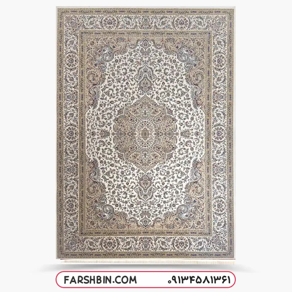 فرش کرم بژ 1500 طرح دستبافت کد 7535