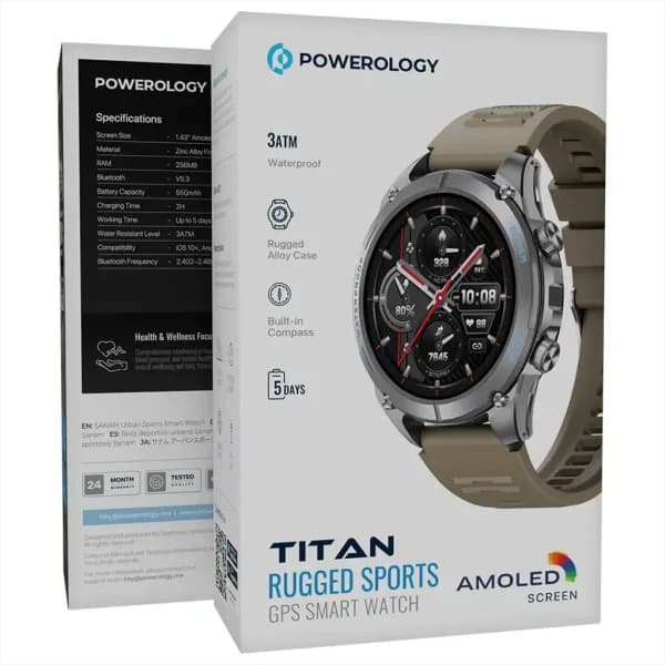 ساعت هوشمند ورزشی پاورولوژی مدل Titan Rugged Sports GPS PSWAGBT با بلوتوث ۵.۳ — تصویر ۲