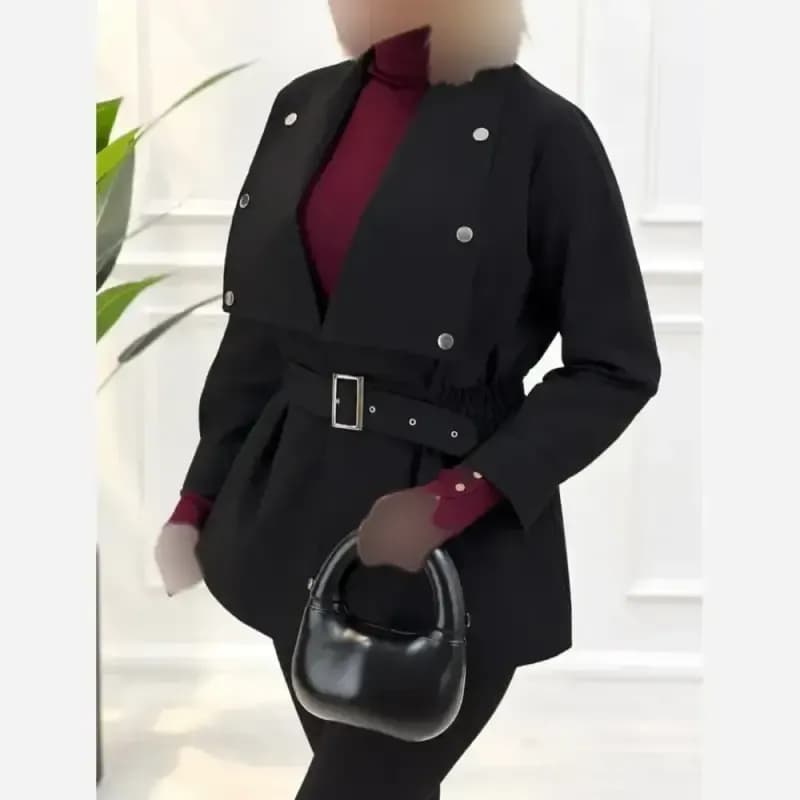 بارونی کوتاه زنانه مدل عسل جنس کتان زارا وارداتی آسترکشی شده سایز 36 تا 46 رنگ مشکی سرمه ای سبز — تصویر ۷