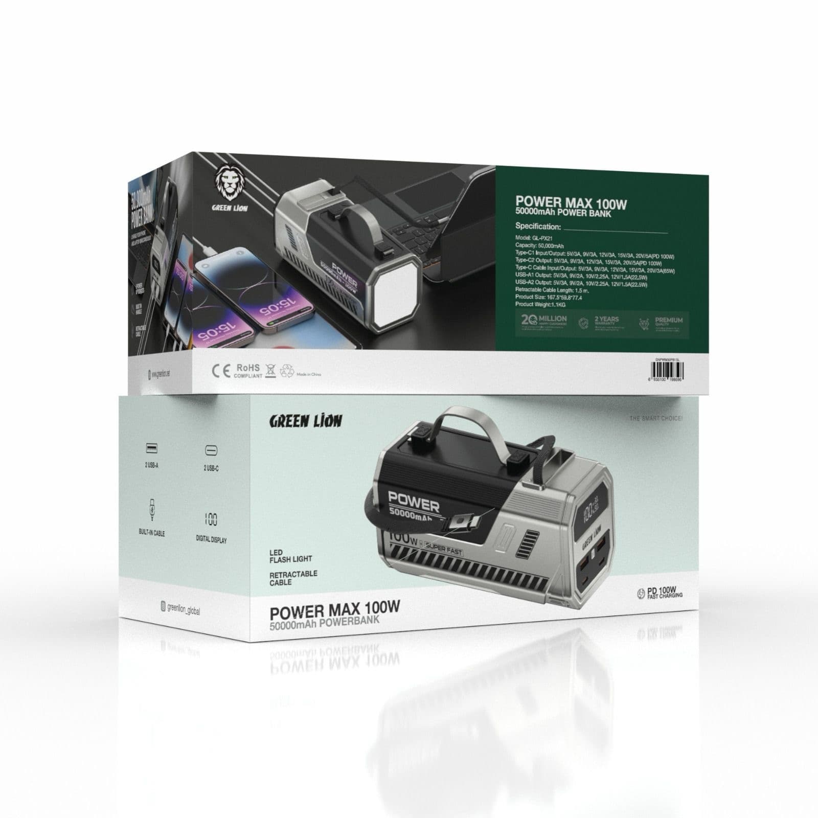 پاوربانک پاورمکس 50000 هزار 100 وات گرین لاین Green Lion Power Max 100W 50000mAh PowerBank — تصویر ۲