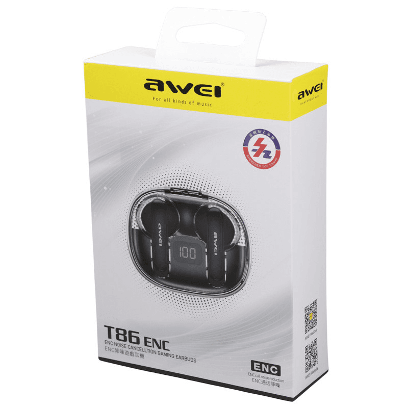 هندزفری بلوتوثی اوی مدل Awei T86 ENC – چهار میکروفون، IPX6، و حالت گیمینگ — تصویر ۵