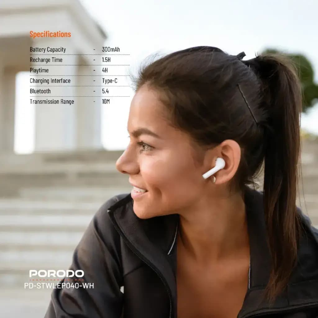 هدفون بلوتوثی نمایشگر دار پرودو مدل Porodo Soundtec Glimpse ANC PD-STWLEP040-WH — تصویر ۳