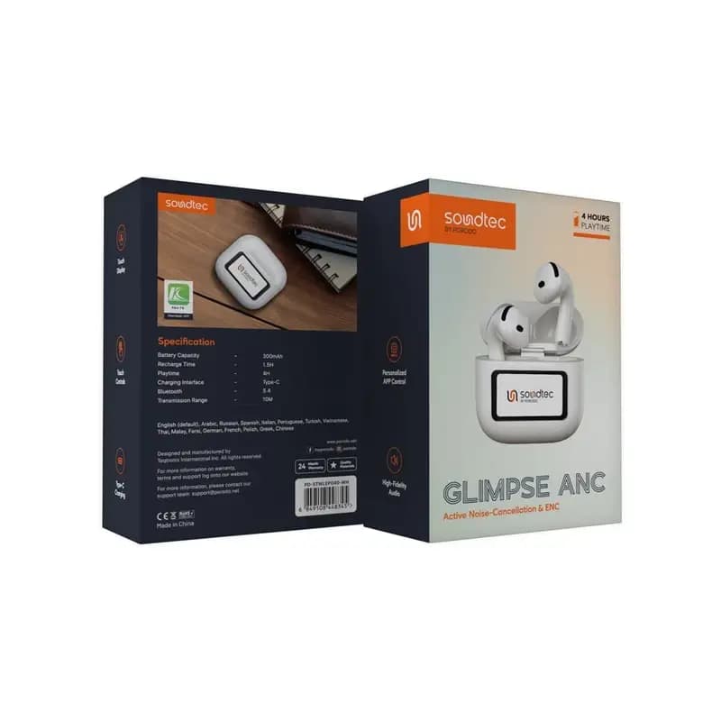 هدفون بلوتوثی نمایشگر دار پرودو مدل Porodo Soundtec Glimpse ANC PD-STWLEP040-WH — تصویر ۴