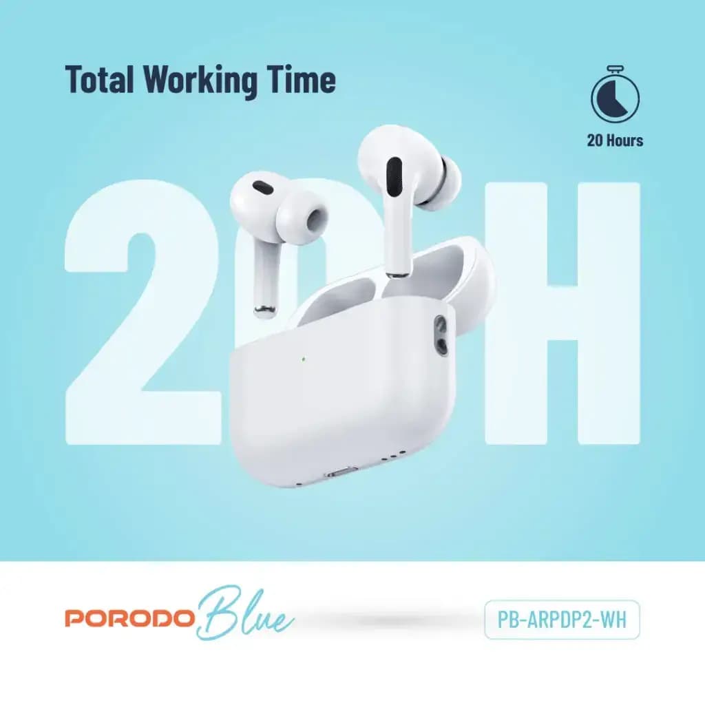 هندزفری بلوتوثی پرودو مدل Porodo Blue Deep Bass Wireless Earbuds Pro 2 with Swipe Volume — تصویر ۳