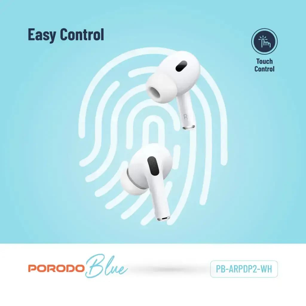 هندزفری بلوتوثی پرودو مدل Porodo Blue Deep Bass Wireless Earbuds Pro 2 with Swipe Volume — تصویر ۲
