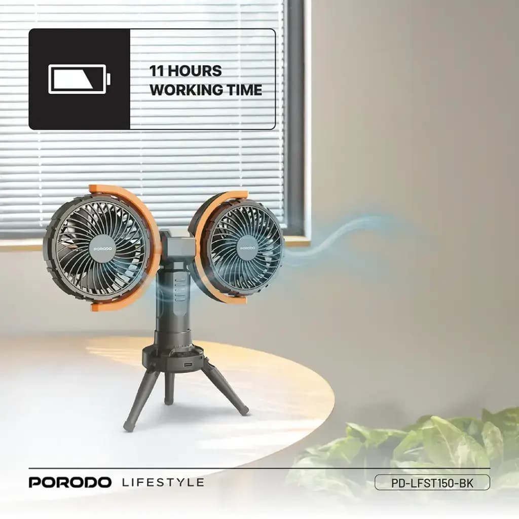 پنکه رو میزی 2 پره پرودو مدل Porodo Lifestyle Dual-Head Oscillating Fan PD-LFST150-BK — تصویر ۶