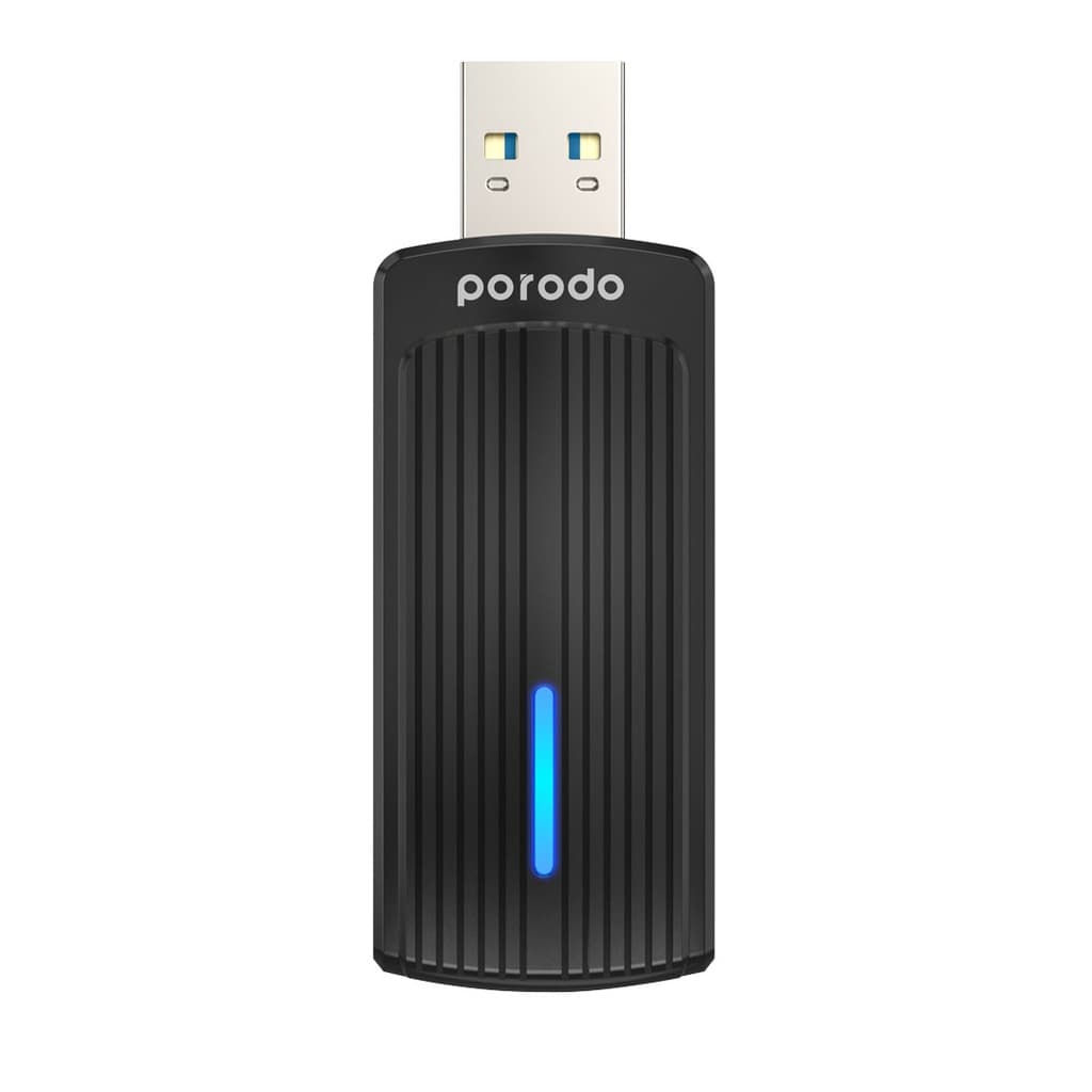 دانگل بی سیم شبکه وایفای USB A به تایپ-سی پرودو مدل Porodo Dual Band WiFi6 USB Adapter PD-WDB6AC-BK — تصویر ۳