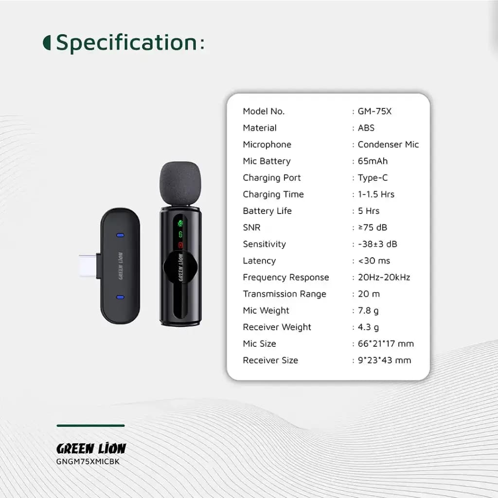 میکروفون حذف نویز3 در1 GM-75X گرین لاین Green Lion GM-75X Microphone 3 In 1 GNGM75XMICBK — تصویر ۷