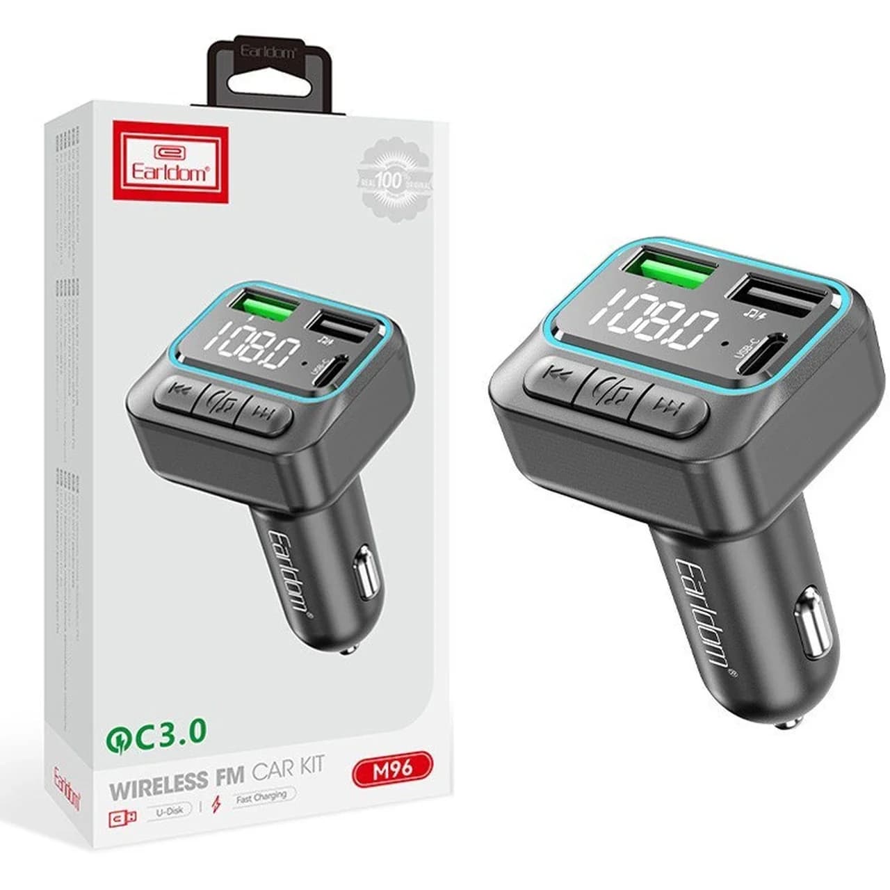 شارژر فندکی فست سه پورت و گیرنده بلوتوثی Earldom FM مدل ET-M96 – مشکی