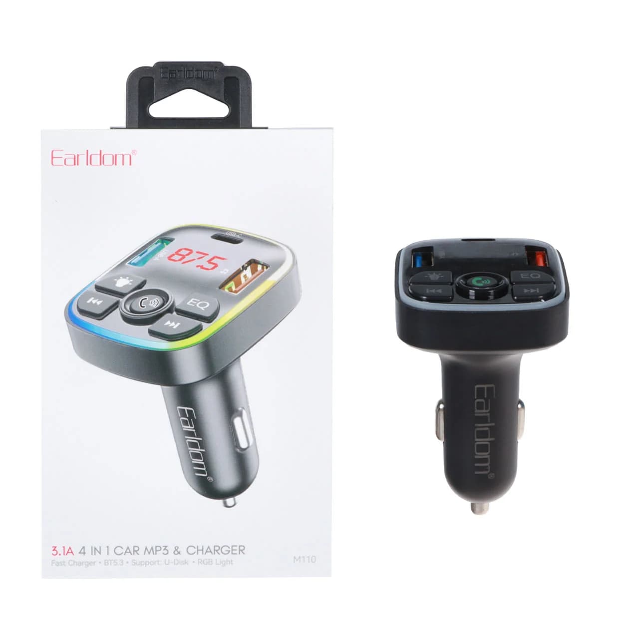 شارژر فندکی PD و فست دو پورت و گیرنده بلوتوثی Earldom FM مدل ET-M110 – مشکی
