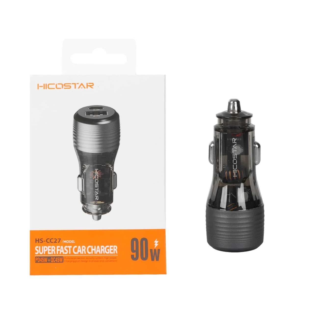 شارژر فندکی فست و PD دو پورت Hicostar مدل HS-CC27 90W – خاکستری
