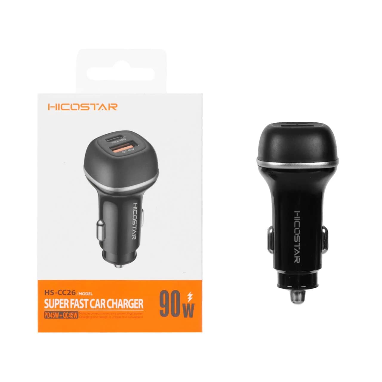 شارژر فندکی فست و PD دو پورت Hicostar مدل HS-CC26 90W – مشکی