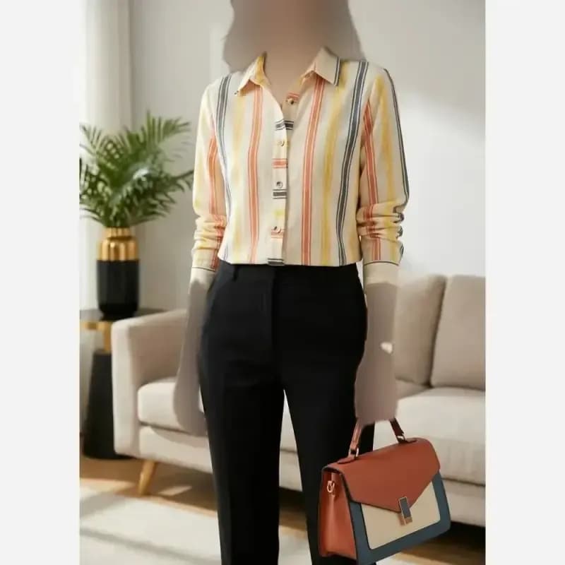 شومیز یقه مردونه لینن مدل ژینا سایز 36 تا 48 — تصویر ۲