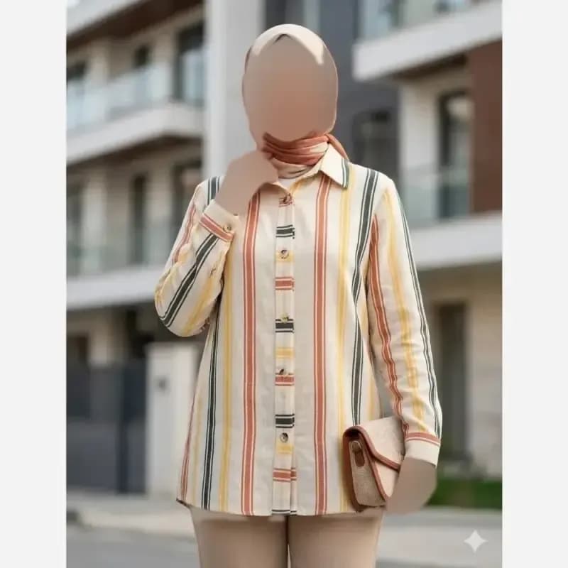 شومیز یقه مردونه لینن مدل ژینا سایز 36 تا 48 — تصویر ۸