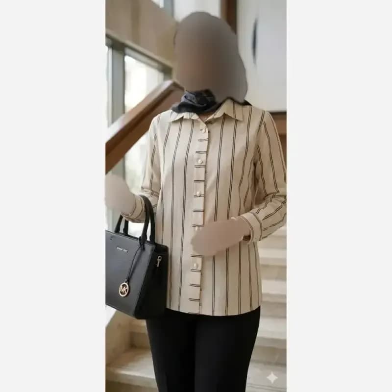 شومیز یقه مردونه لینن مدل ژینا سایز 36 تا 48 — تصویر ۷
