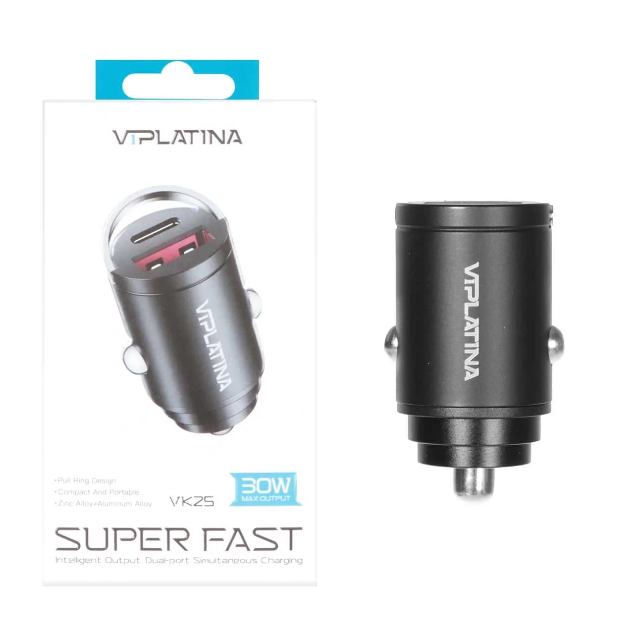 شارژر فندکی PD و فست دو پورت VIPLATINA مدل VK25 30W – مشکی (گارانتی 18 ماه تعویض نیکان همراه)
