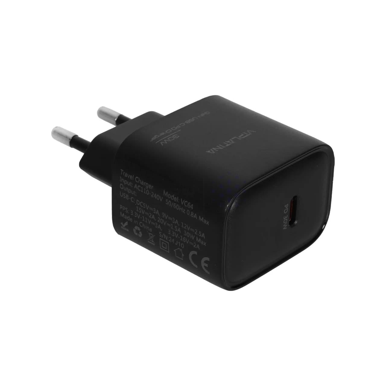 شارژر دیواری فست و PD تک پورت VIPLATINA مدل VC64 30W – مشکی (گارانتی 18 ماه تعویض نیکان همراه) — تصویر ۳