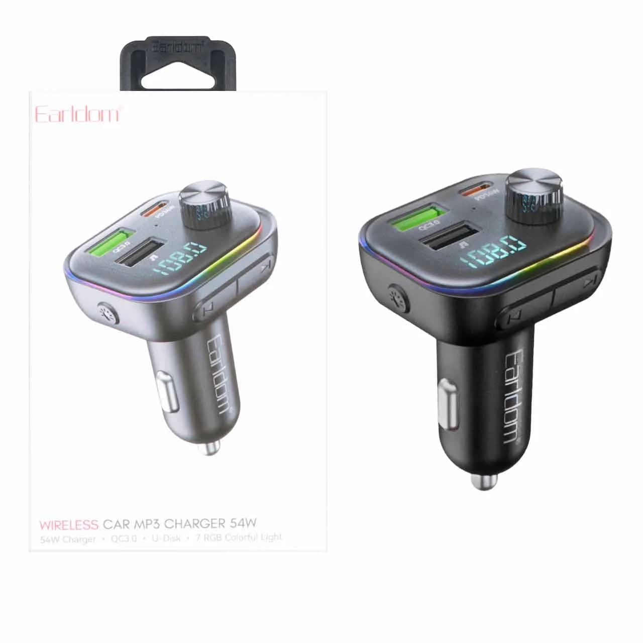 شارژر فندکی PD و فست دو پورت و گیرنده بلوتوثی Earldom FM مدل M112 54W – مشکی