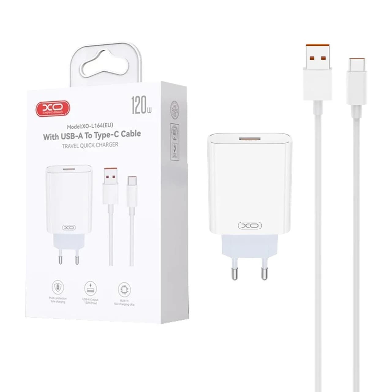 شارژر دیواری فست تک پورت XO مدل XO-L164(EU) 120W به همراه کابل شارژ Type-C – سفید