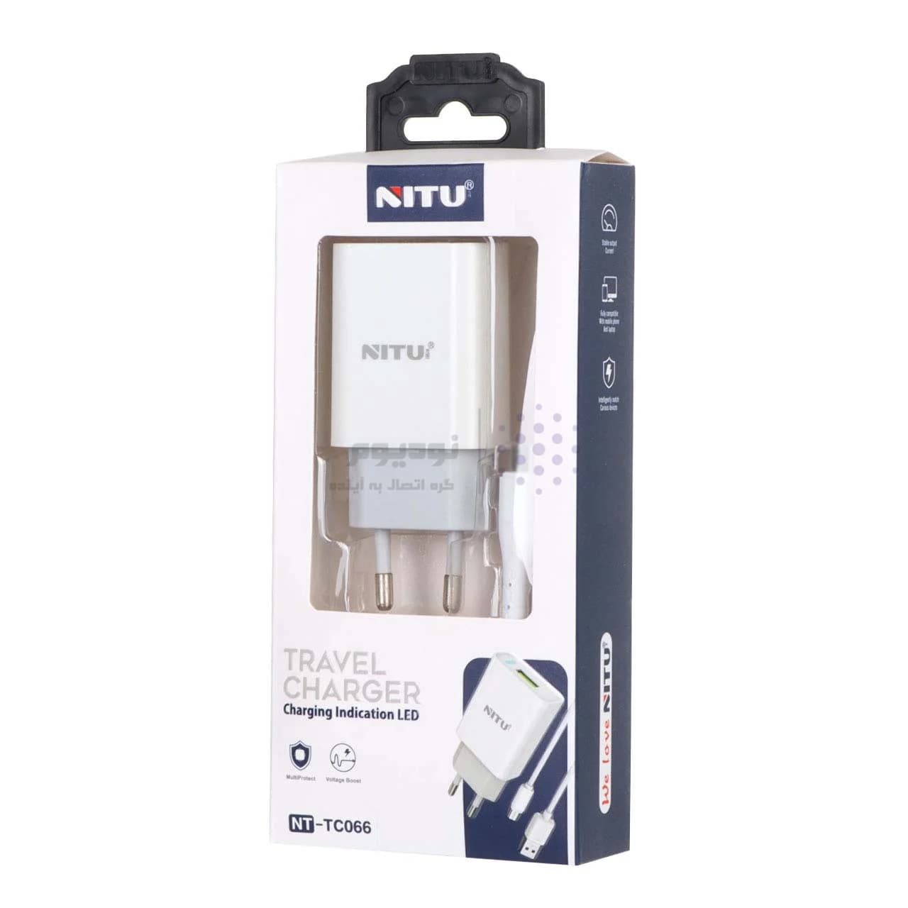 شارژر دیواری فست تک پورت Nitu مدل NT-TC066 به همراه کابل شارژ آیفون – سفید (گارانتی 18 ماه تعویض نیکان همراه) — تصویر ۴