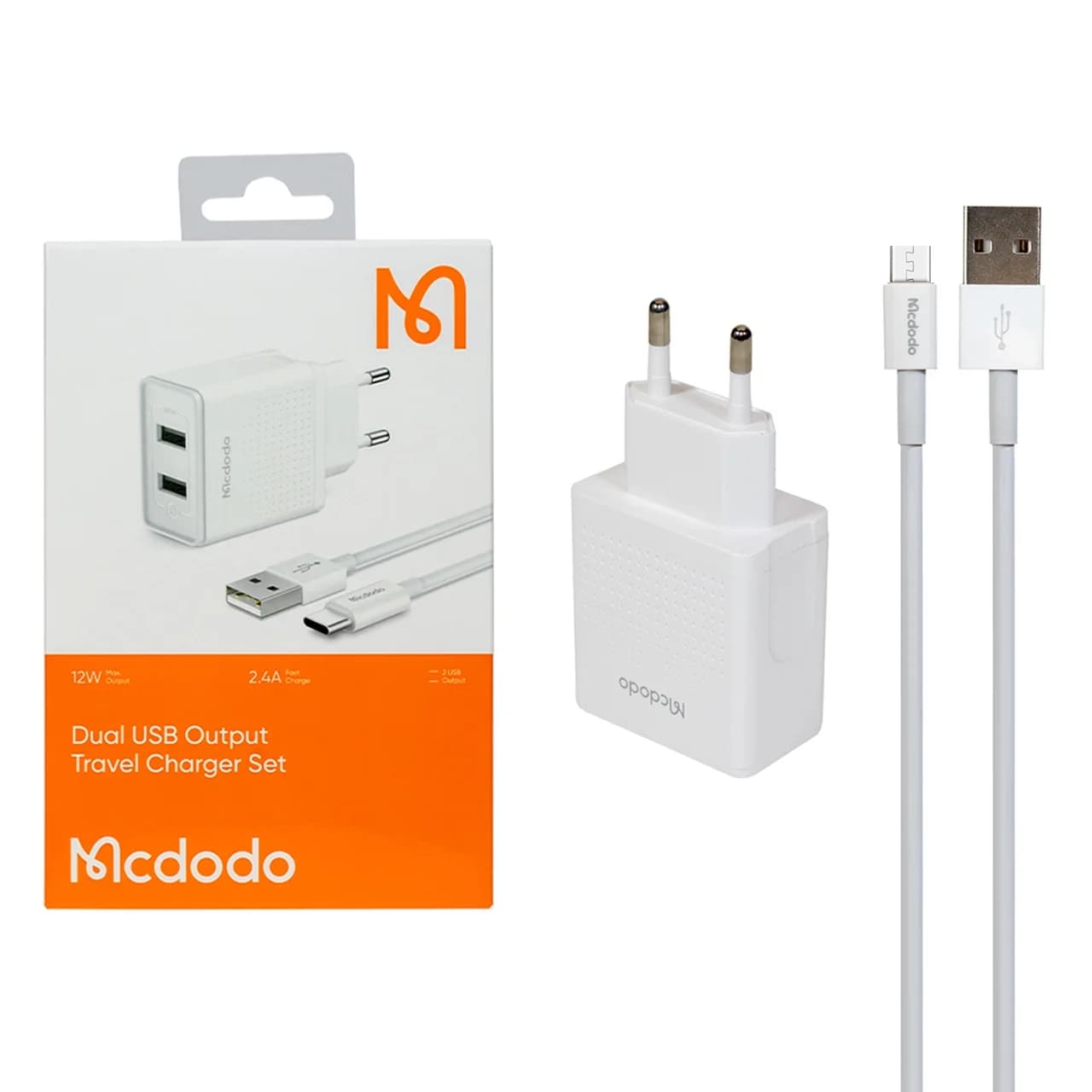 شارژر دیواری فست دو پورت Mcdodo مدل CH-3971 12W به همراه کابل شارژ اندروید – سفید (گارانتی متین)