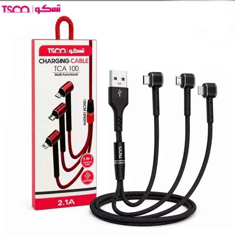 کابل تبدیل USB به MicroUSB، Lightning و USB-C تسکو مدل TC A100 طول 1.2 متر — تصویر ۲