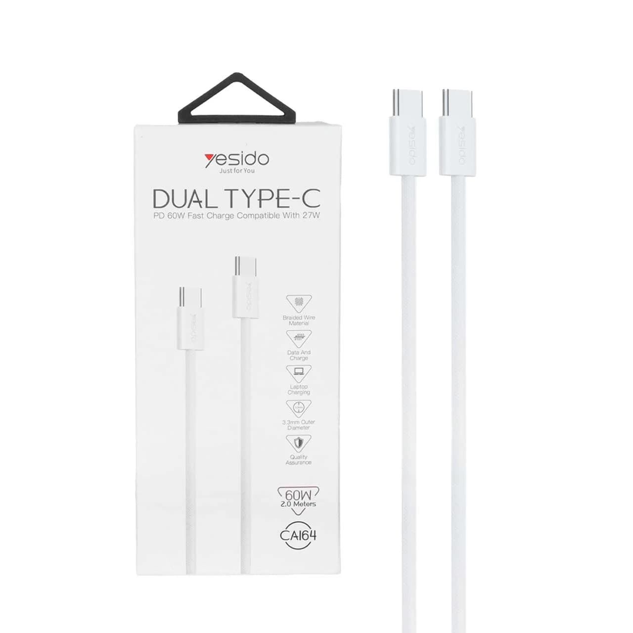 کابل شارژ 2 متری PD و فست Yesido Type-C To Type-C مدل CA164 60W – سفید (گارانتی 18 ماه تعویض نیکان همراه) — تصویر ۲