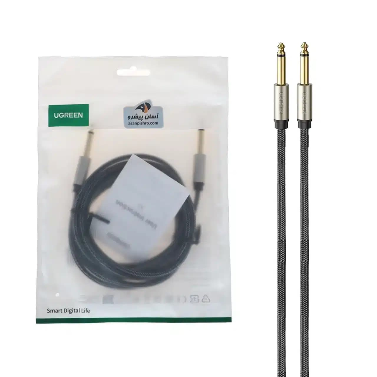 کابل دو متری UGREEN 6.35mm TRS Stereo مدل AV128 – خاکستری(10638)