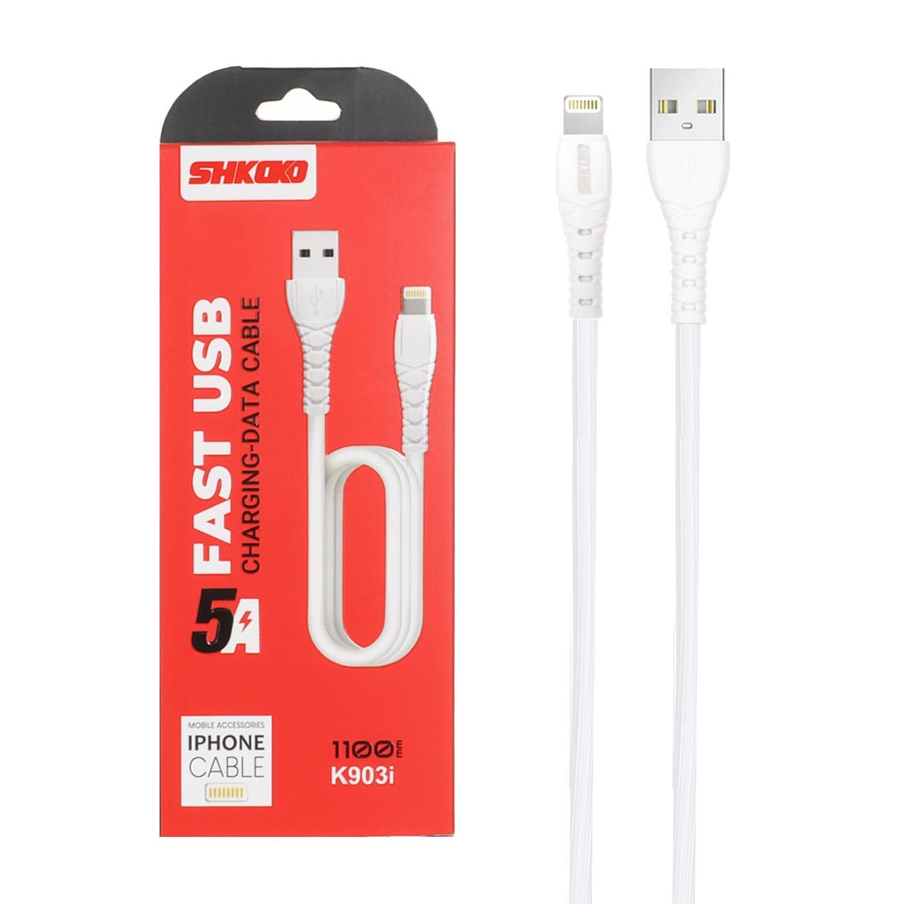 کابل شارژ 1.1 متری فست آیفون Shkoko مدل K903i – سفید – SMO