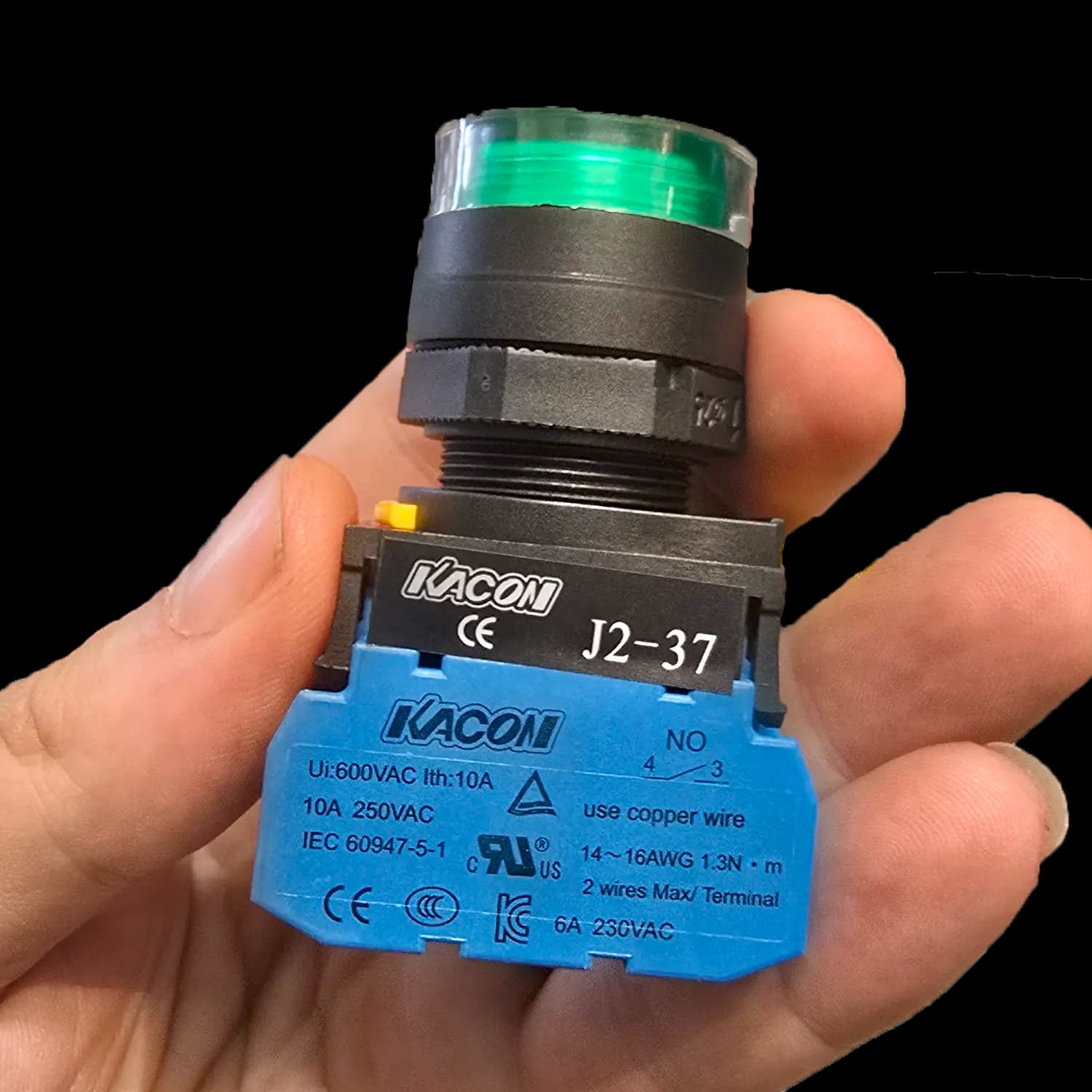 شستی فشاری خودنگهدار چراغ‌دار سبز مدل KACON J2-3710QG A2 — تصویر ۳