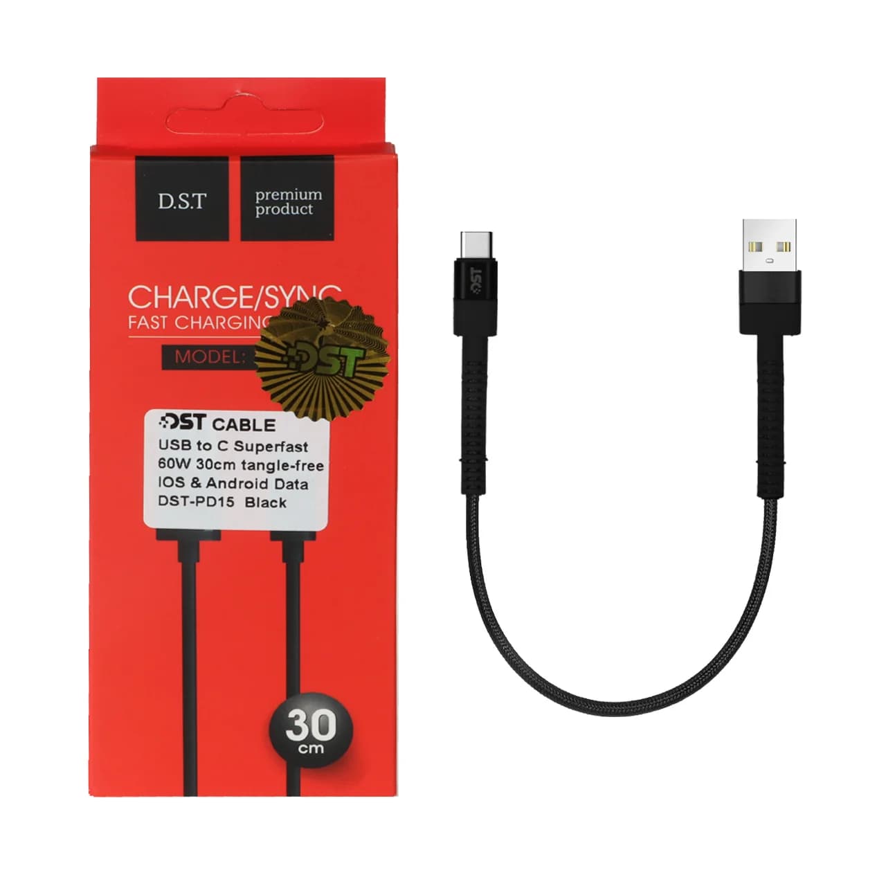 کابل شارژ PD و فست 30 سانتی پاوربانک Type-C مدل X-15 60W – مشکی – DST (گارانتی شش ماهه) — تصویر ۲