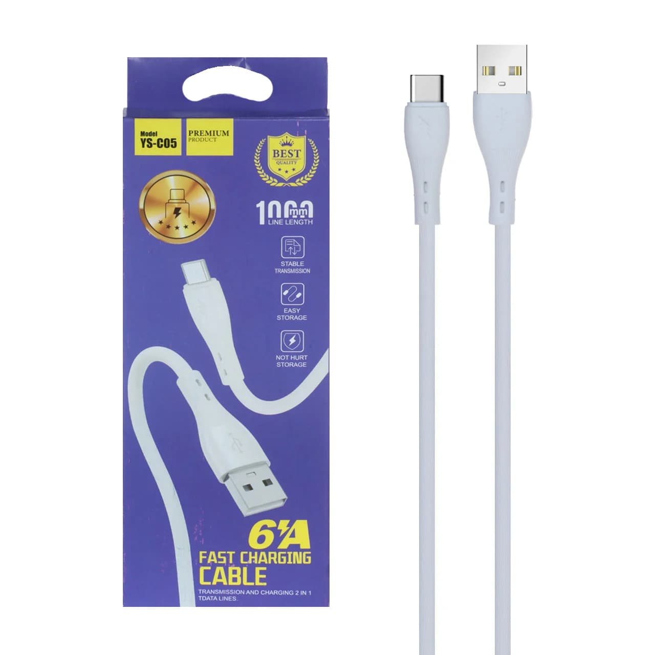 کابل شارژ فست Type-C مدل YS-C05 – سفید – DST (گارانتی شش ماهه) — تصویر ۲