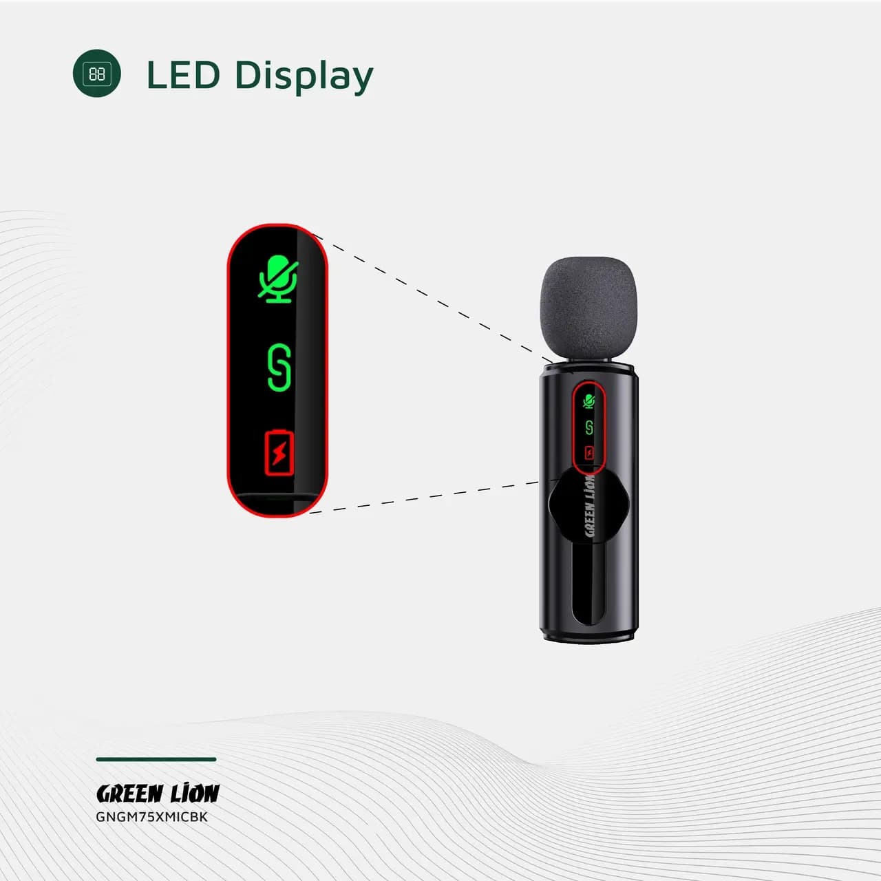 میکروفون بی سیم Green Lion Type-C مدل GNGM75XMICBK – مشکی (گارانتی 6 ماهه شرکتی) — تصویر ۶