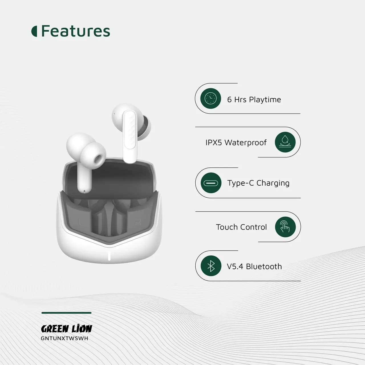 ایرفون بی سیم Green Lion مدل TUNE X ANC GNTUNXTWSWH – سفید (گارانتی 6 ماهه شرکتی) — تصویر ۸