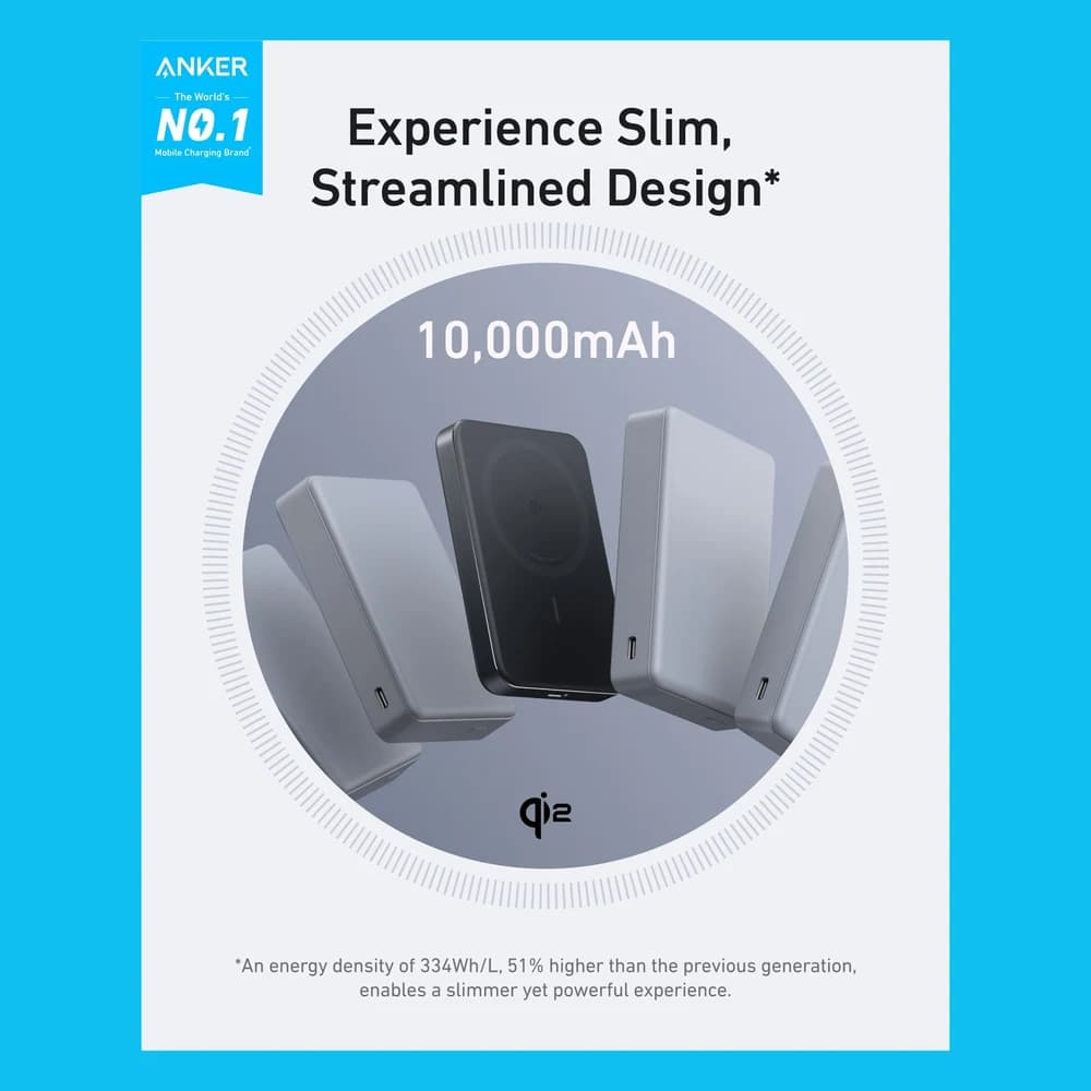 پاور بانک انکر مدل MagGo Slim A1664 با ظرفیت 10000 میلی آمپر — تصویر ۳