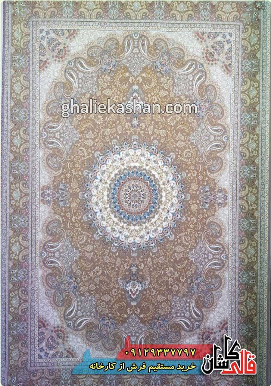 فرش 1000 شانه طرح نهال زمینه نسکافه ای کاشان – گل برجسته