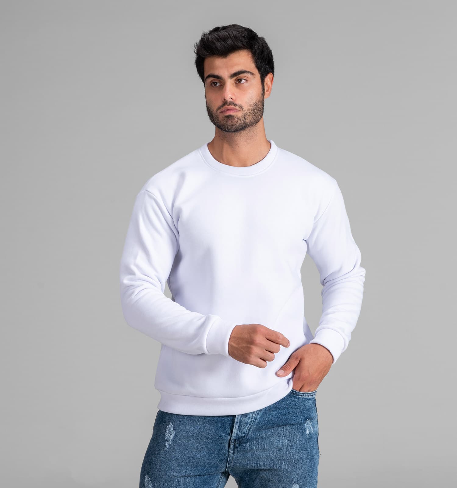 بلوز یقه گرد مردانه نرمال ساده اسپان سفید کد 48517 — تصویر ۲